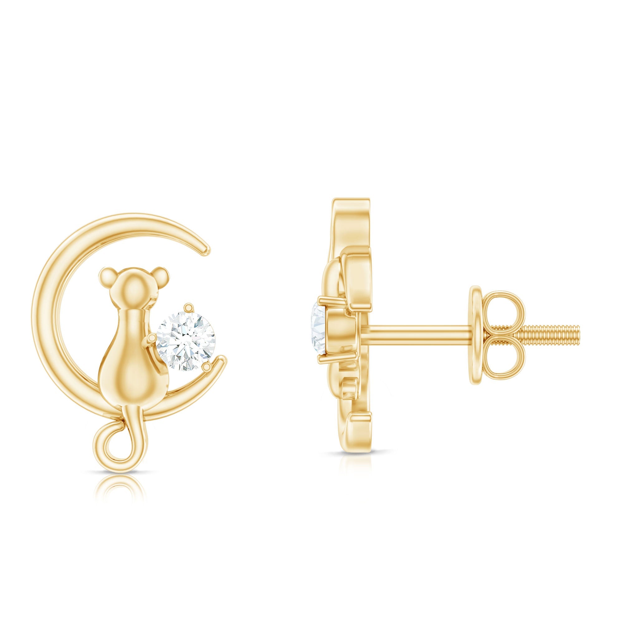 Certified Cat Moon Earrings with Moissanite
