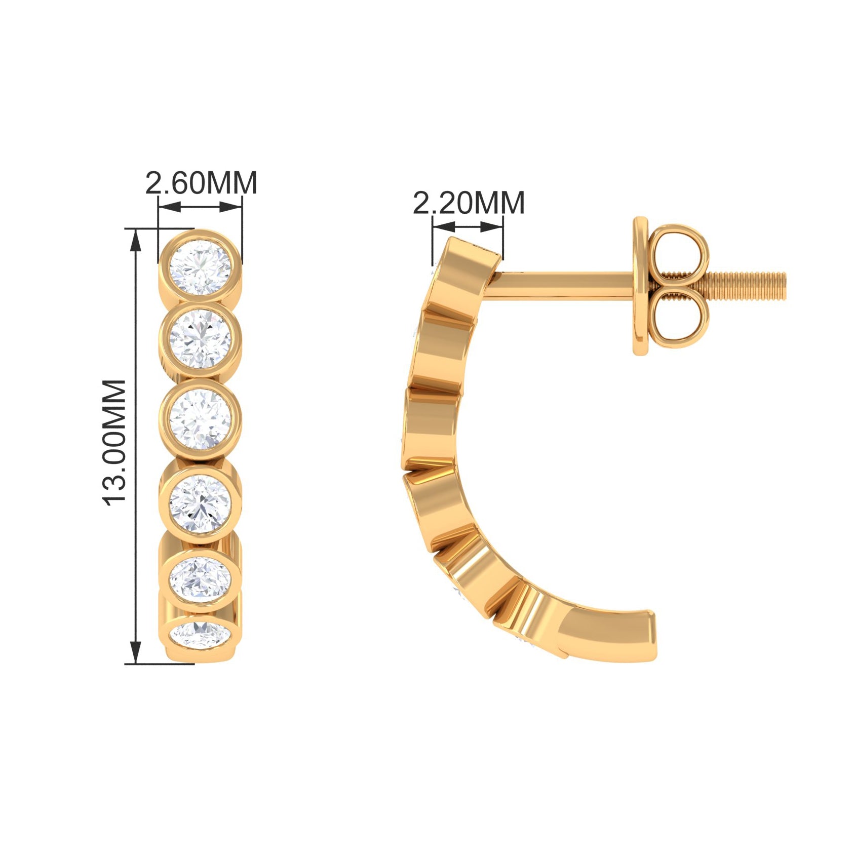 3/4 CT Bezel Set Round Moissanite Simple J Hoop Earrings