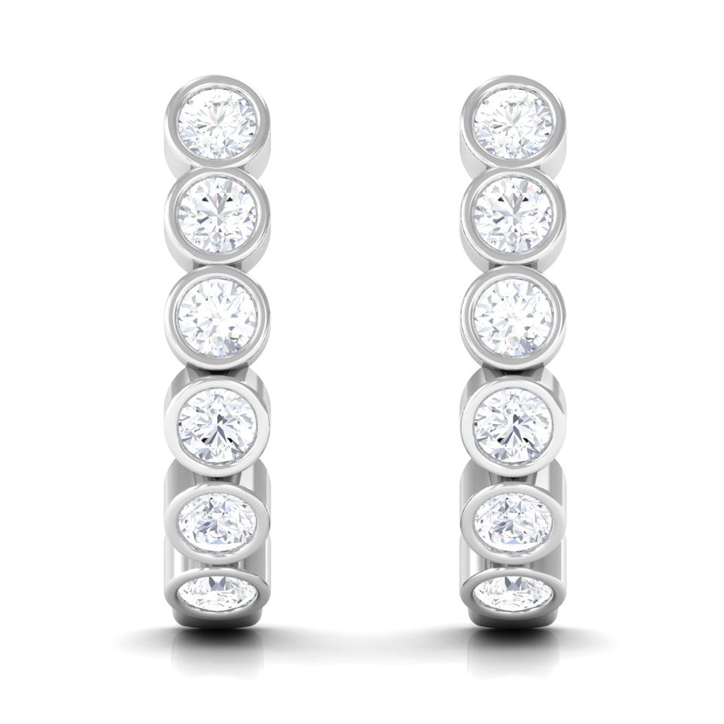 3/4 CT Bezel Set Round Moissanite Simple J Hoop Earrings