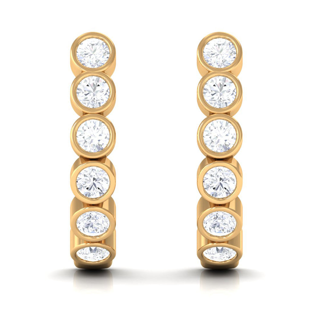 3/4 CT Bezel Set Round Moissanite Simple J Hoop Earrings
