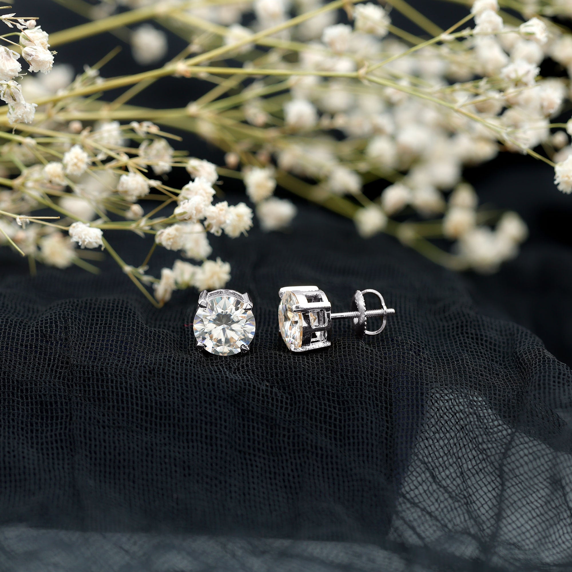 2 Carat Round Cut Moissanite Solitaire Stud Earrings