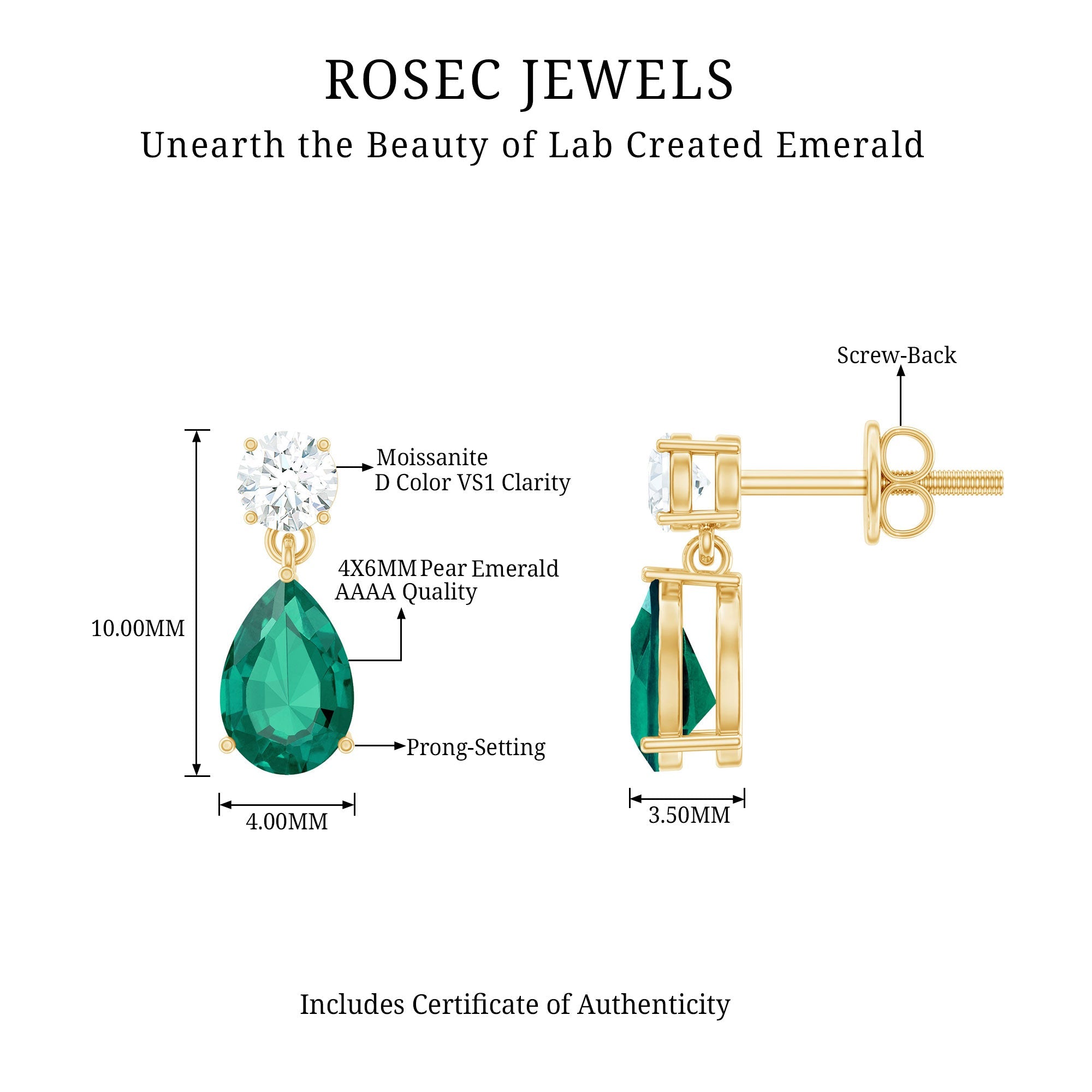 Pear Cut Lab Created Emerald and Moissanite Teardrop Earrings
