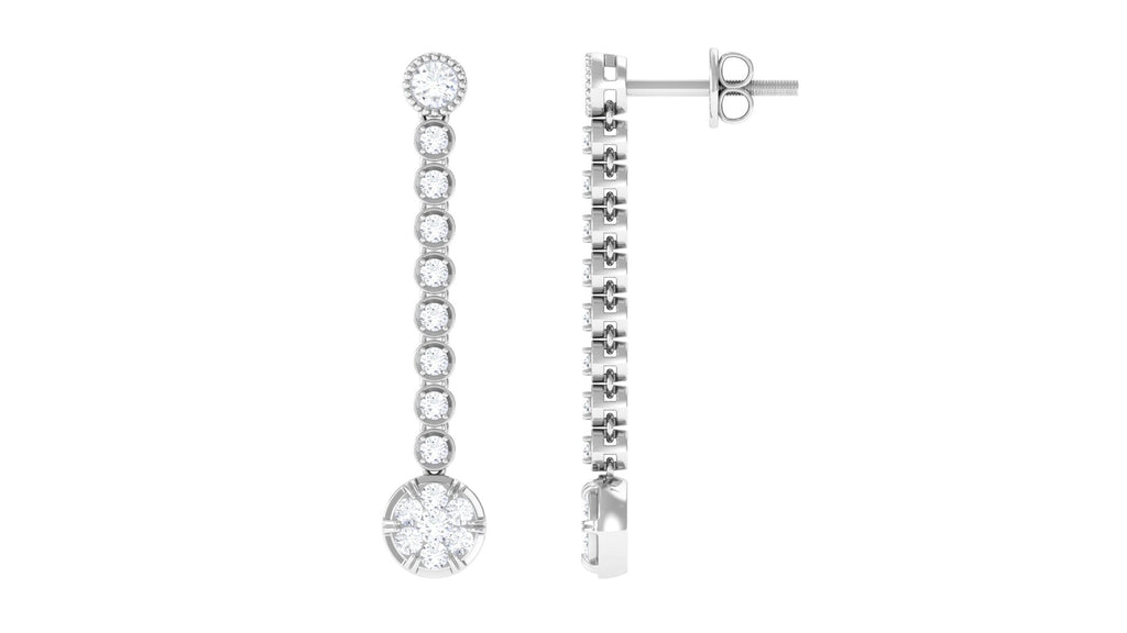 1 CT Round Moissanite Dangle Chain Earrings in Gold