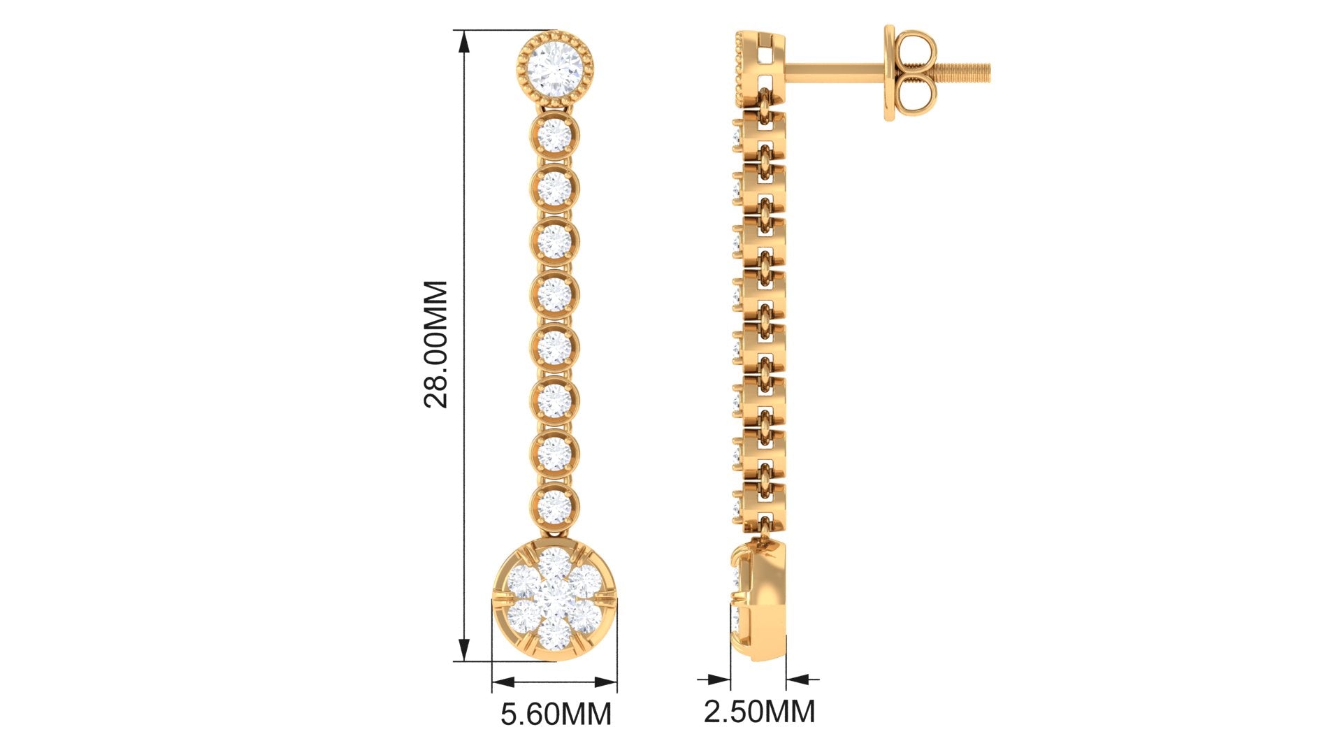 1 CT Round Moissanite Dangle Chain Earrings in Gold