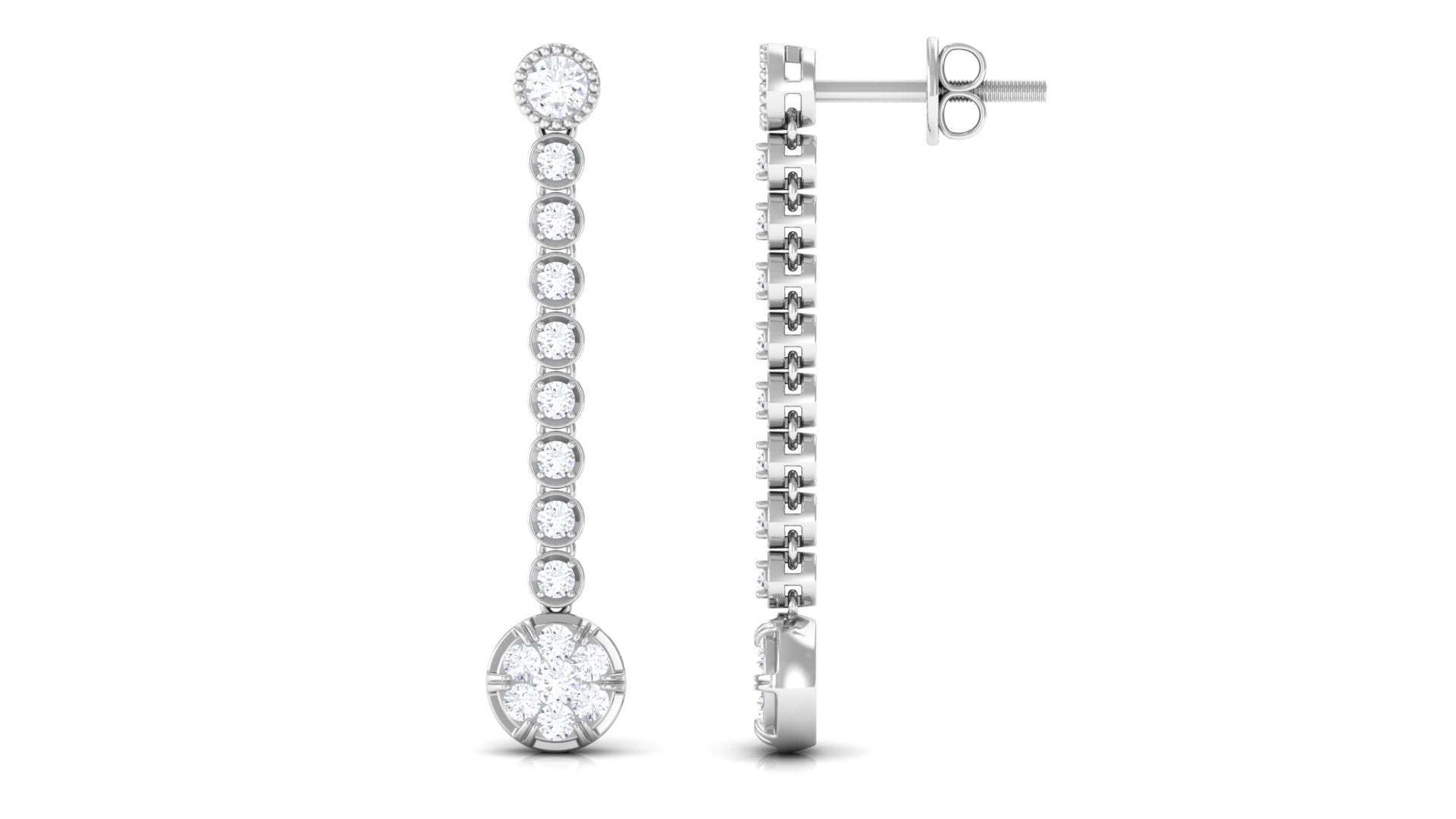 1 CT Round Moissanite Dangle Chain Earrings in Gold