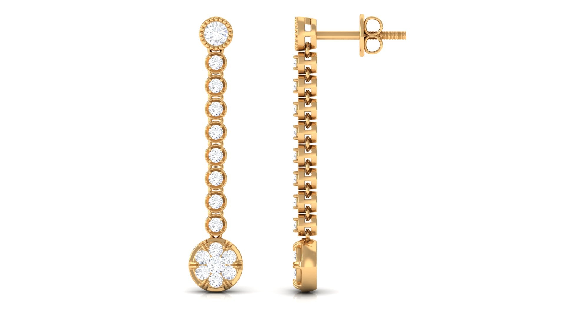1 CT Round Moissanite Dangle Chain Earrings in Gold