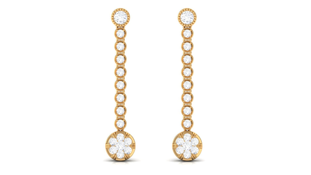 1 CT Round Moissanite Dangle Chain Earrings in Gold