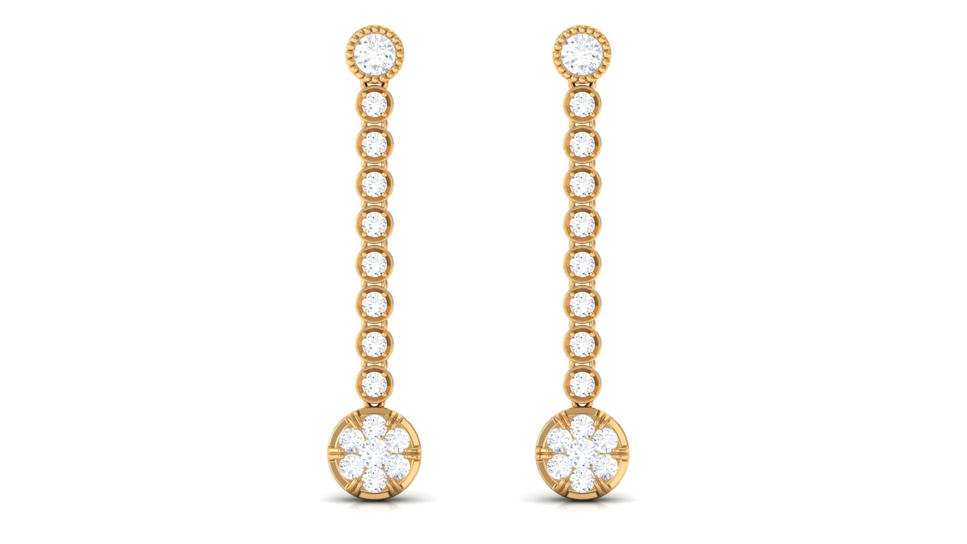 1 CT Round Moissanite Dangle Chain Earrings in Gold