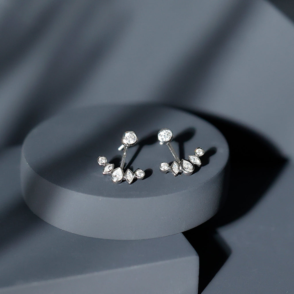 Bezel Set Certified Moissanite Ear Jacket Earrings for Women