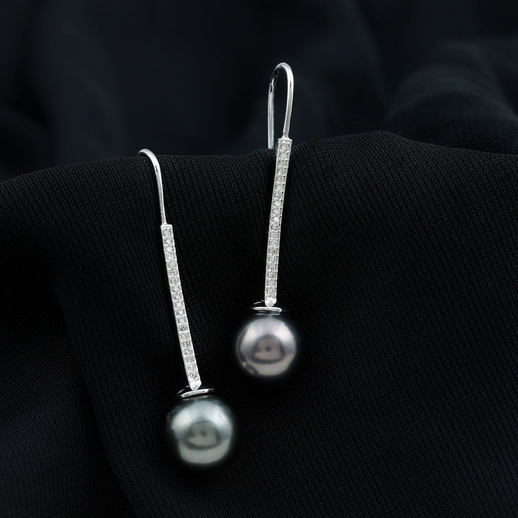 Tahitian Pearl Dangle Earrings with Moissanite Stones