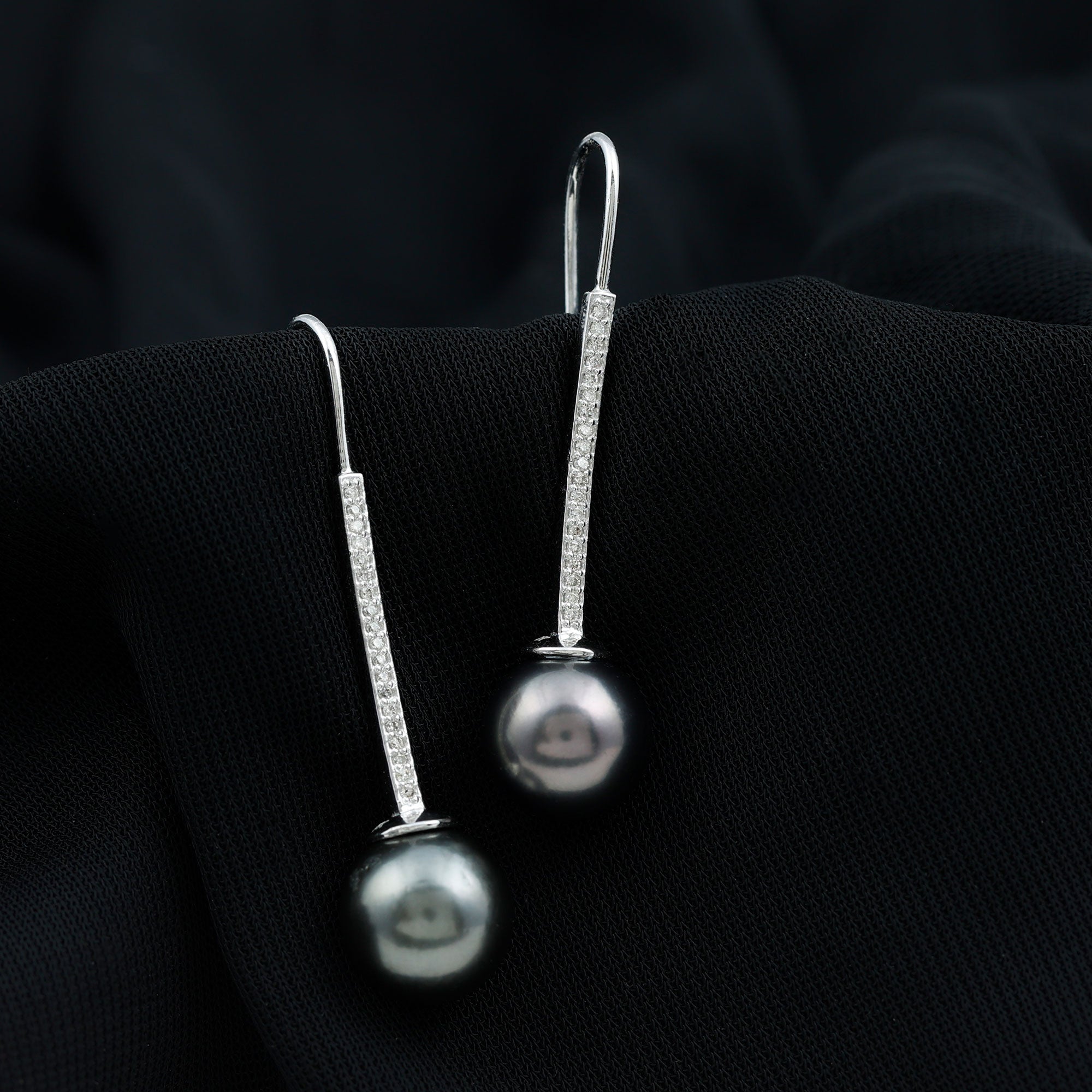 Tahitian Pearl Dangle Earrings with Moissanite Stones