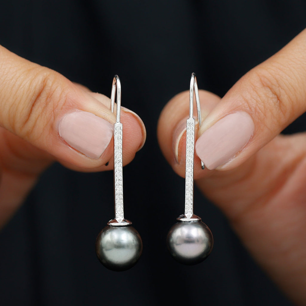 Tahitian Pearl Dangle Earrings with Moissanite Stones