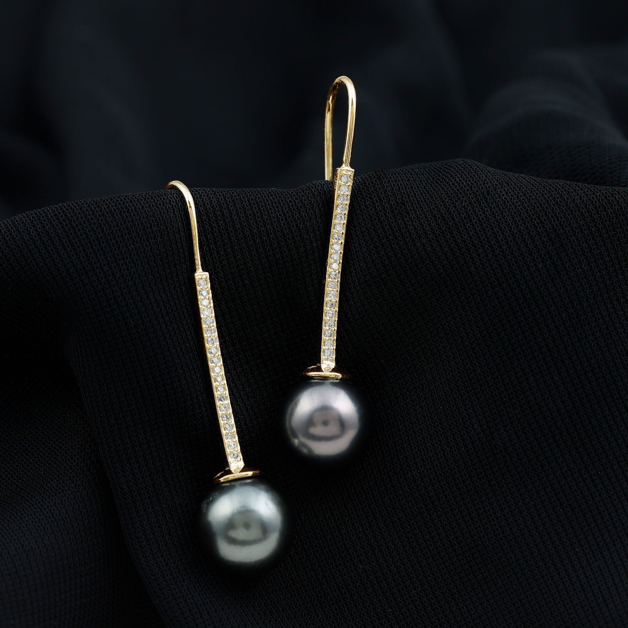 Tahitian Pearl Dangle Earrings with Moissanite Stones