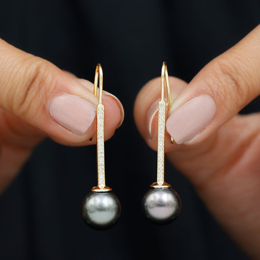 Tahitian Pearl Dangle Earrings with Moissanite Stones
