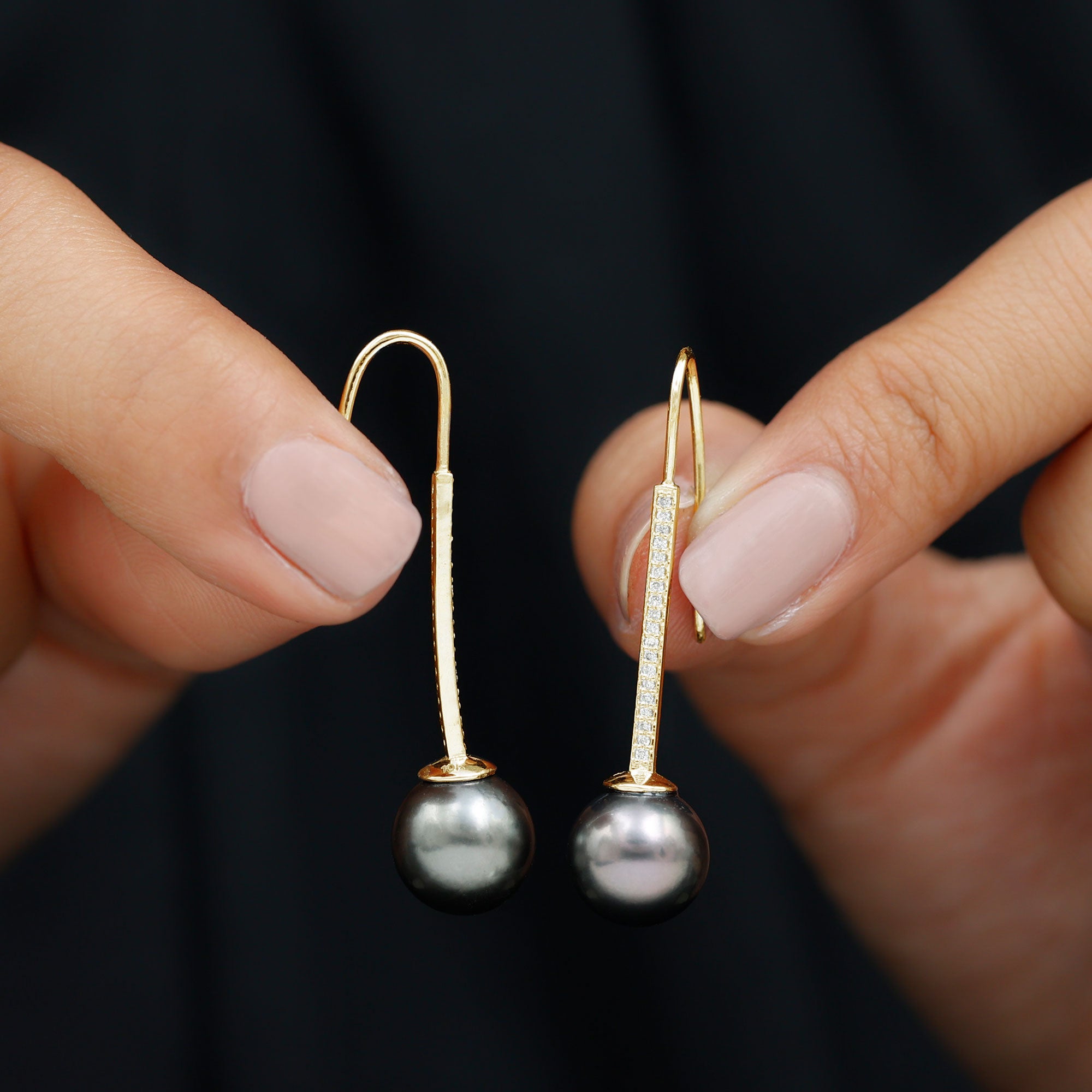 Tahitian Pearl Dangle Earrings with Moissanite Stones