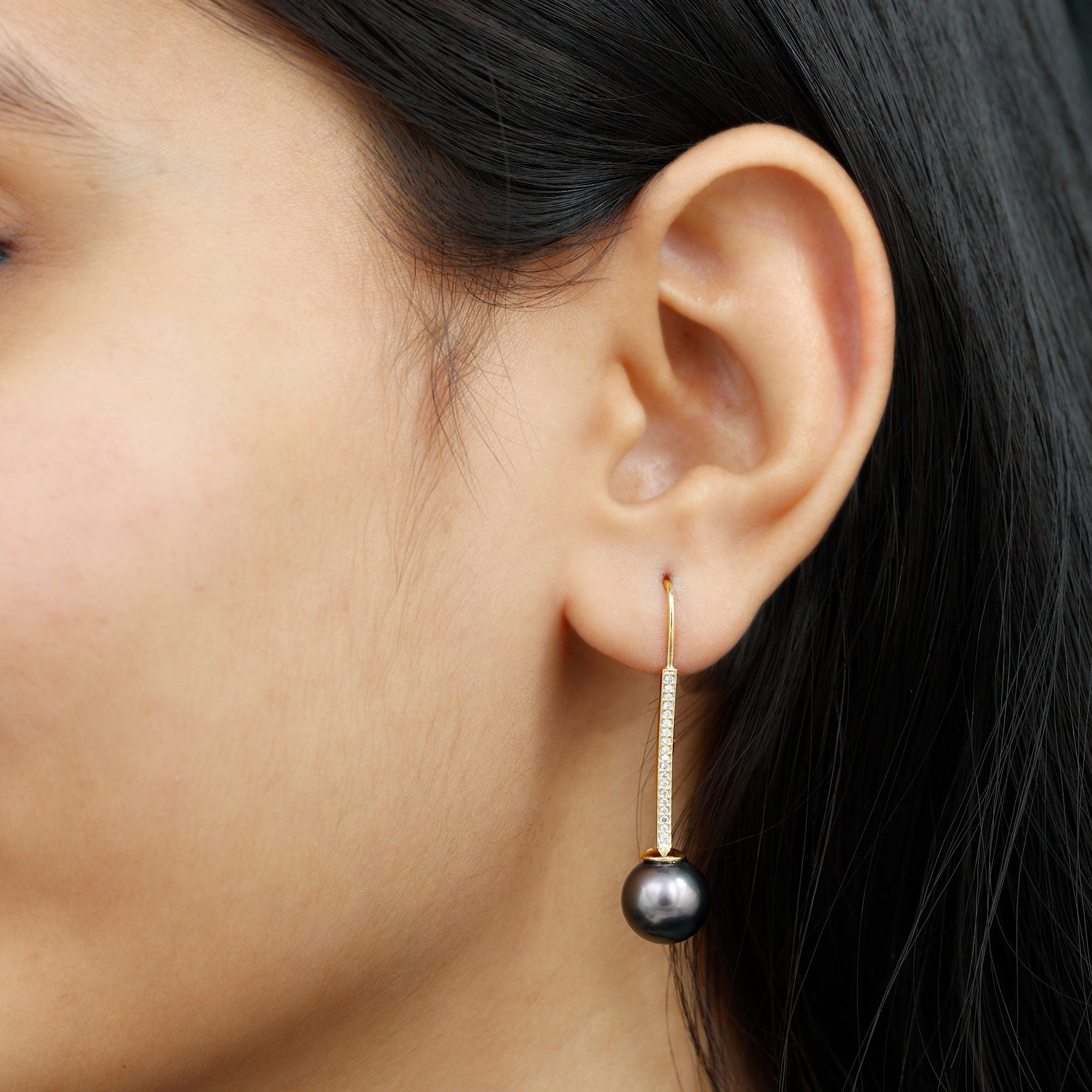 Tahitian Pearl Dangle Earrings with Moissanite Stones