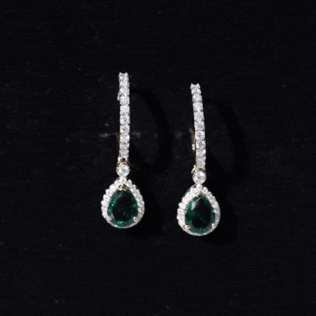 Pear Cut Lab Created Emerald Drop Earrings with Moissanite