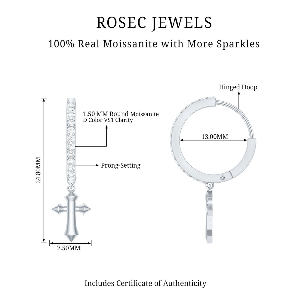 Certified Moissanite Cross Drop Earrings