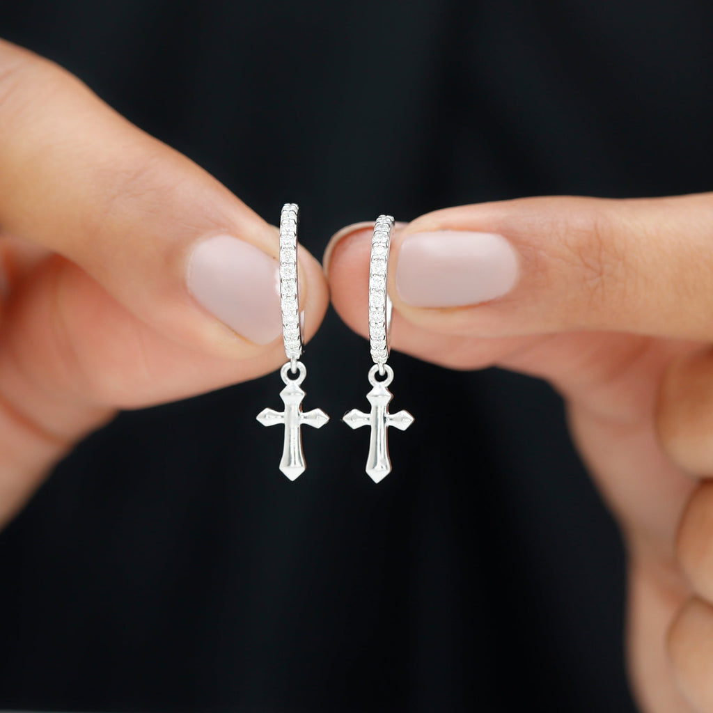 Certified Moissanite Cross Drop Earrings
