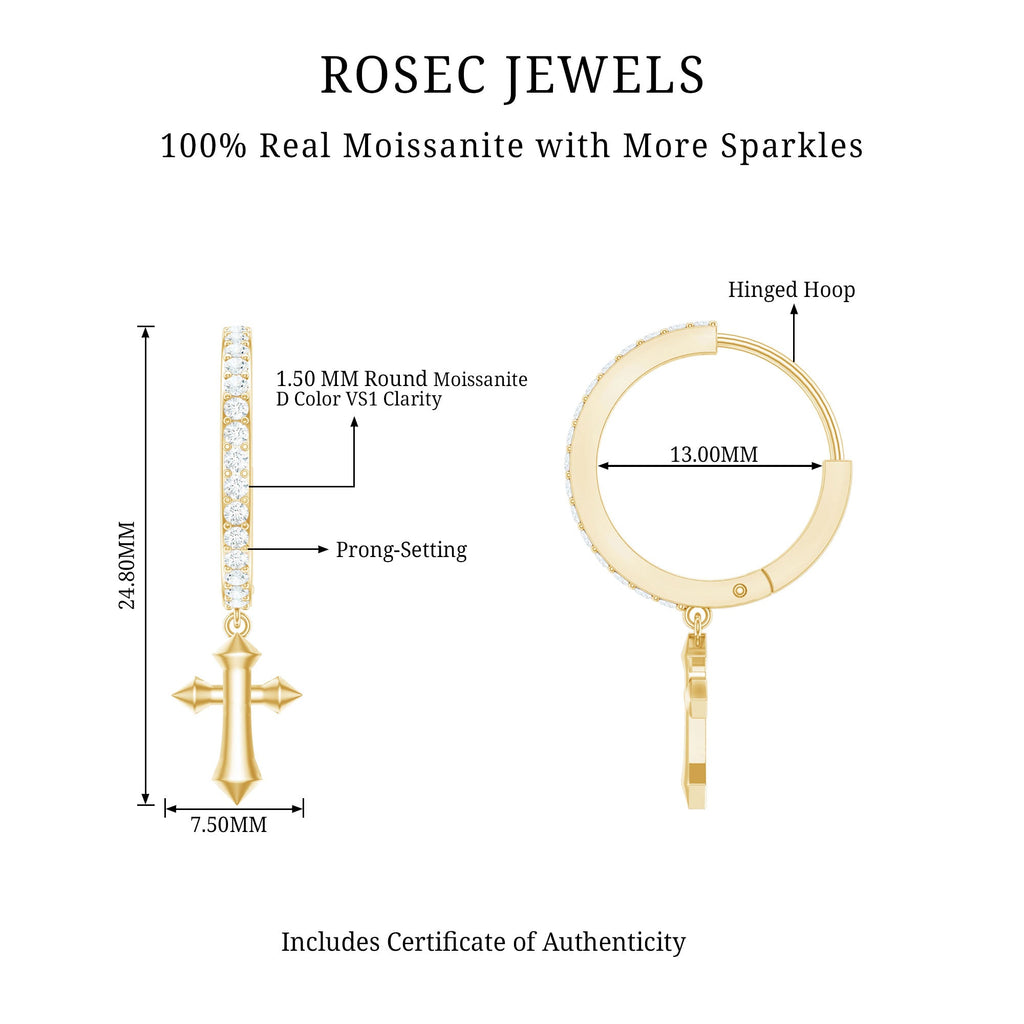 Certified Moissanite Cross Drop Earrings