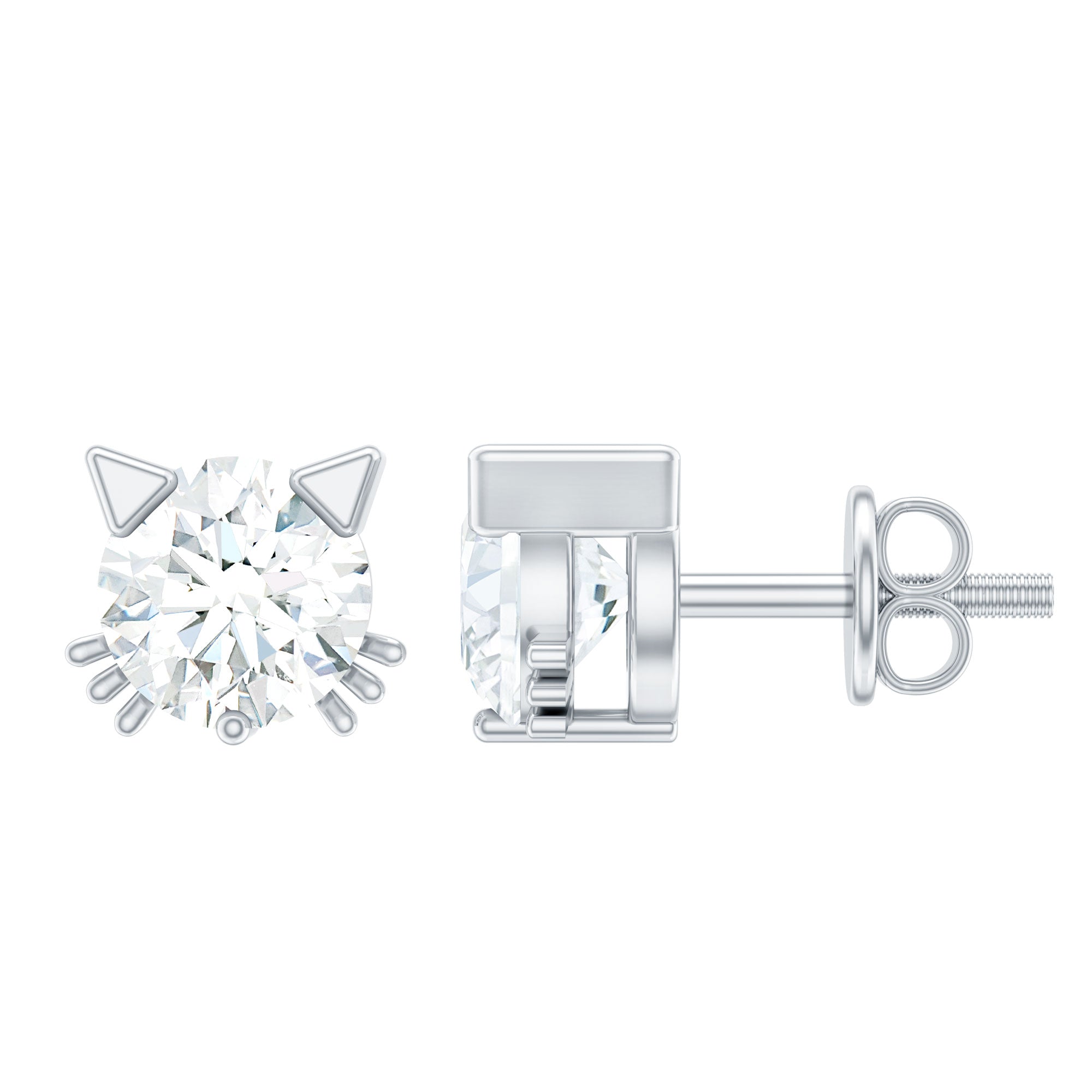1 CT Solitaire Moissanite Cat Stud Earrings with Screw Back