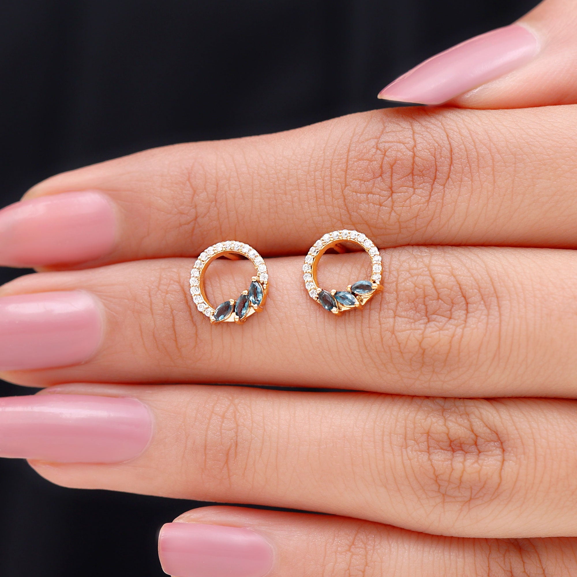 Marquise Cut London Blue Topaz and Diamond Eternity Stud Earrings