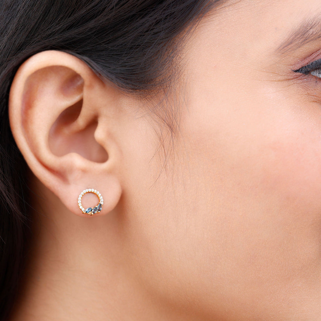 Marquise Cut London Blue Topaz and Diamond Eternity Stud Earrings
