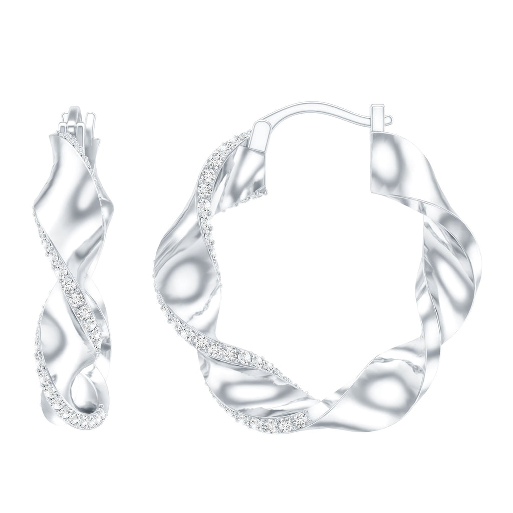 Lab Grown Diamond Twisted Hoop Earrings with Snap Back