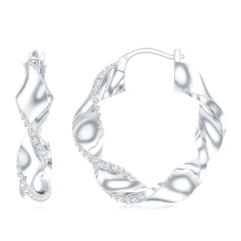 Lab Grown Diamond Twisted Hoop Earrings with Snap Back