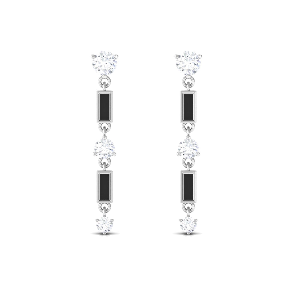 0.50 CT Moissanite Dangle Earrings with Black Enamel