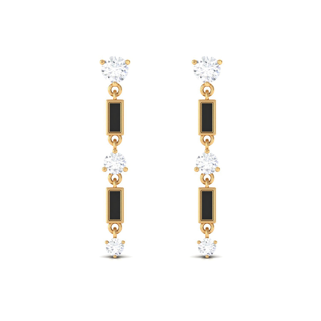 0.50 CT Moissanite Dangle Earrings with Black Enamel