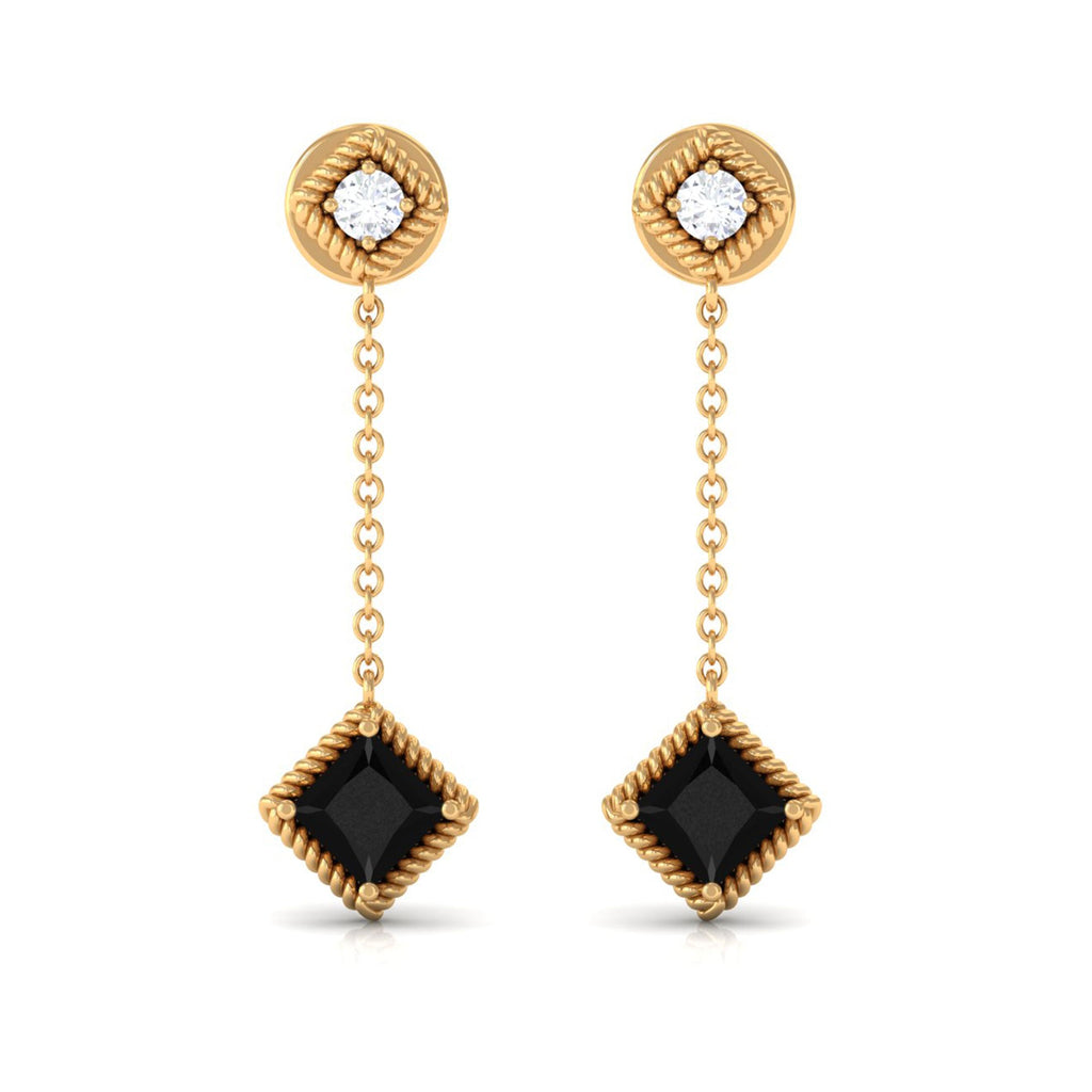 Natural Black Onyx Diamond Chain Dangle Earrings