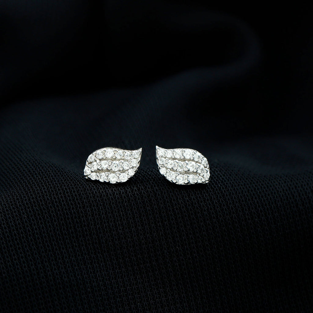1/4 CT Certified Moissanite Leaf Stud Earrings in Pave Setting