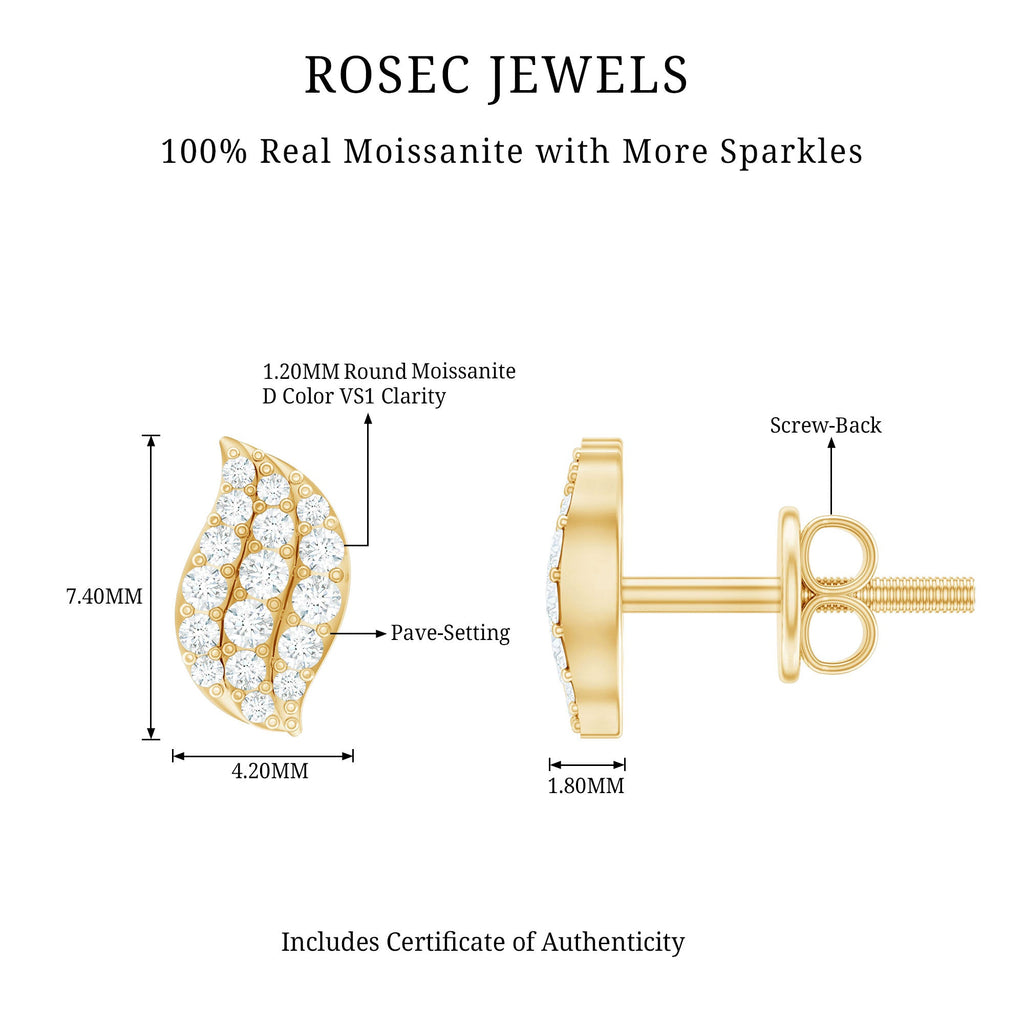 1/4 CT Certified Moissanite Leaf Stud Earrings in Pave Setting