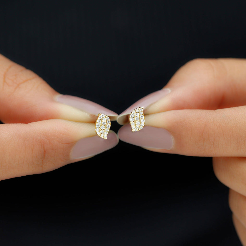 1/4 CT Certified Moissanite Leaf Stud Earrings in Pave Setting