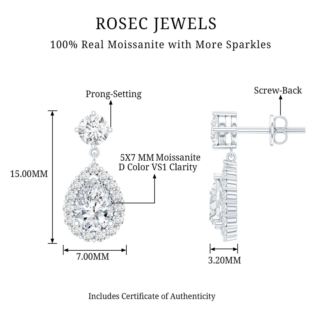 2.50 CT Moissanite Bridal Dangle Earrings in Prong Setting
