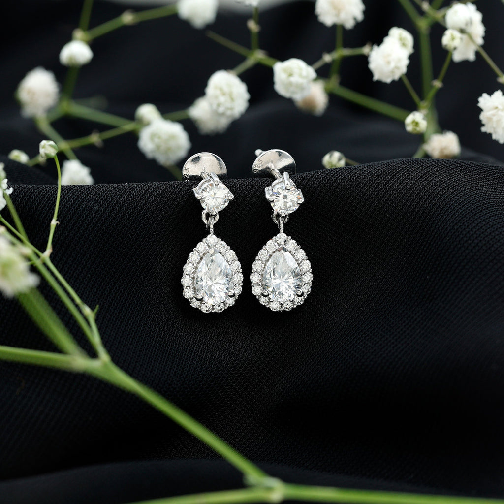 2.50 CT Moissanite Bridal Dangle Earrings in Prong Setting