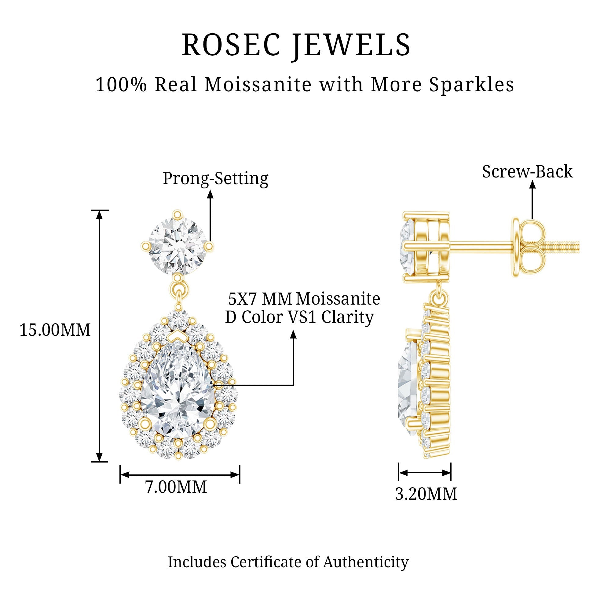2.50 CT Moissanite Bridal Dangle Earrings in Prong Setting