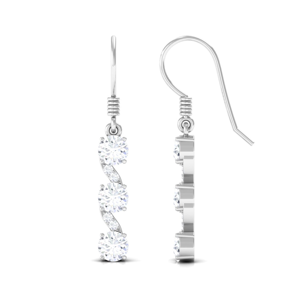 2 CT Round Moissanite Three Stone Dangle Drop Earrings