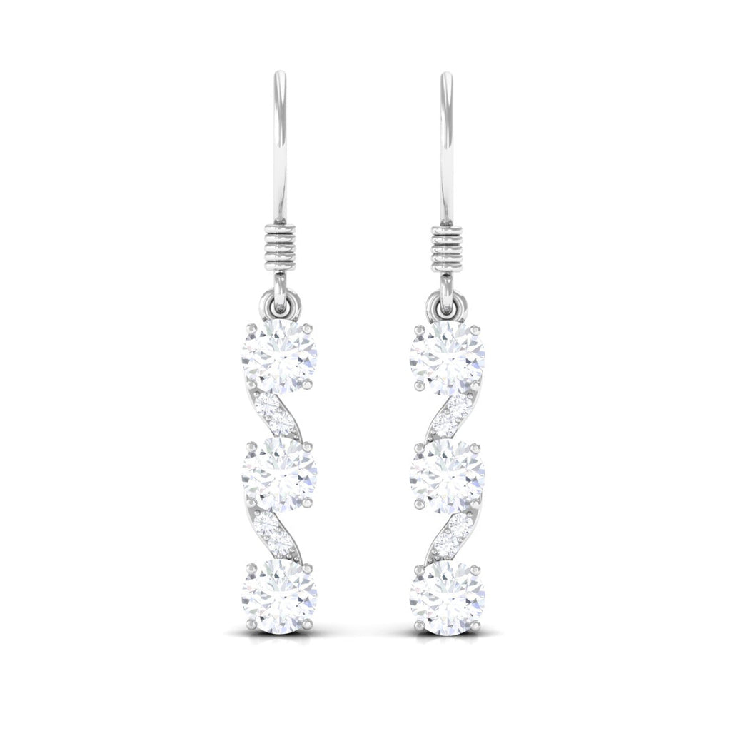2 CT Round Moissanite Three Stone Dangle Drop Earrings