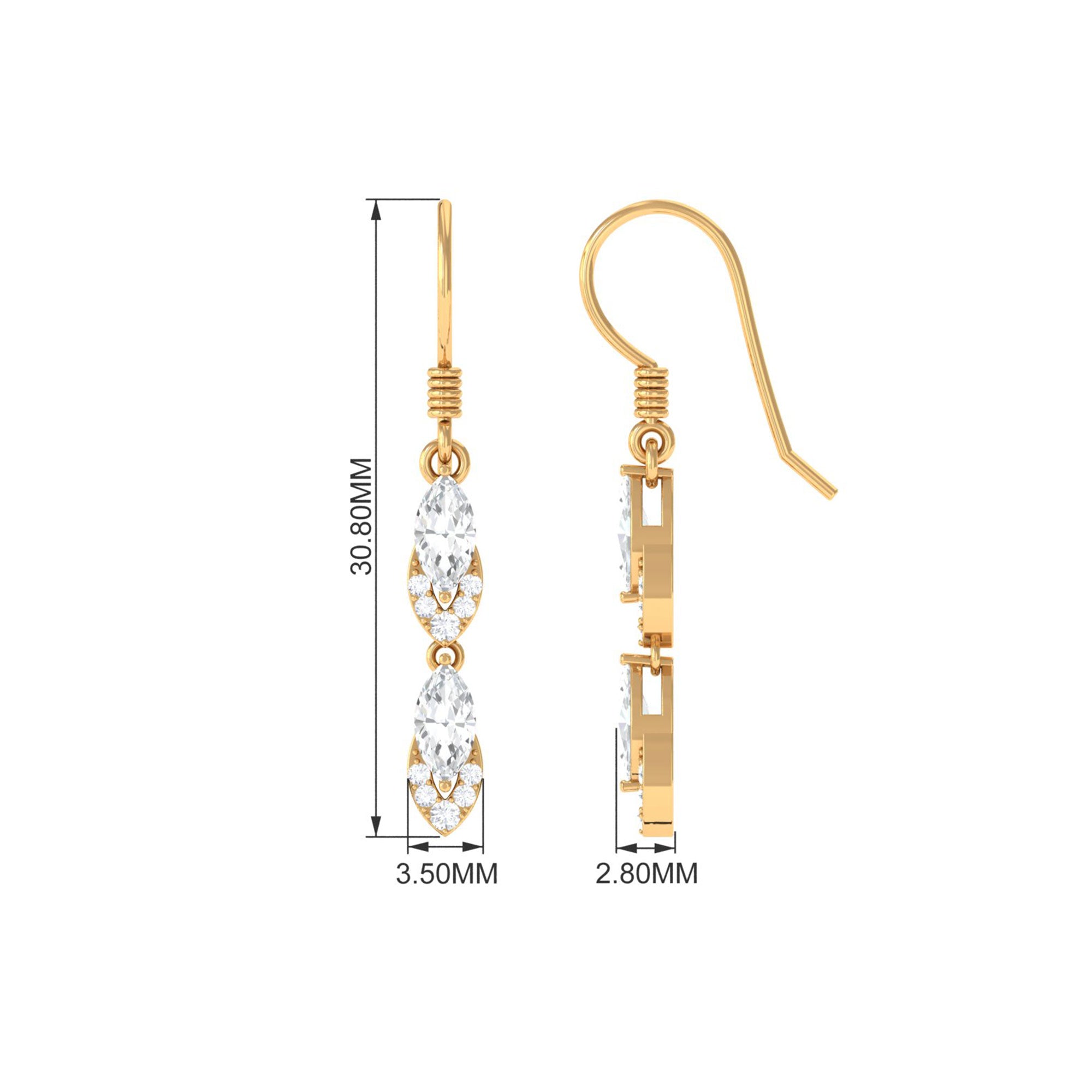 1.25 CT Moissanite Minimal Dangle Earrings in Gold