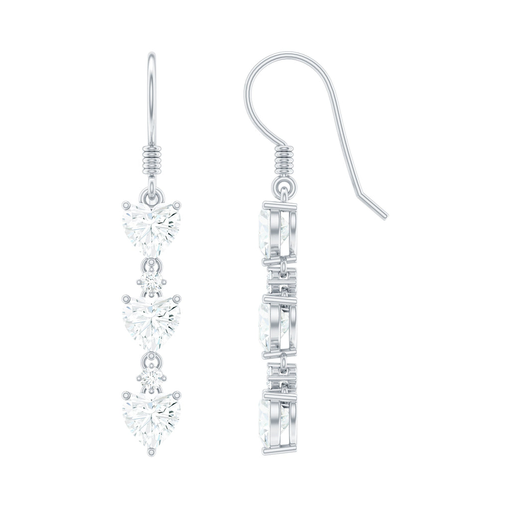 2 CT Heart and Round Shape Moissanite Dangle Earrings