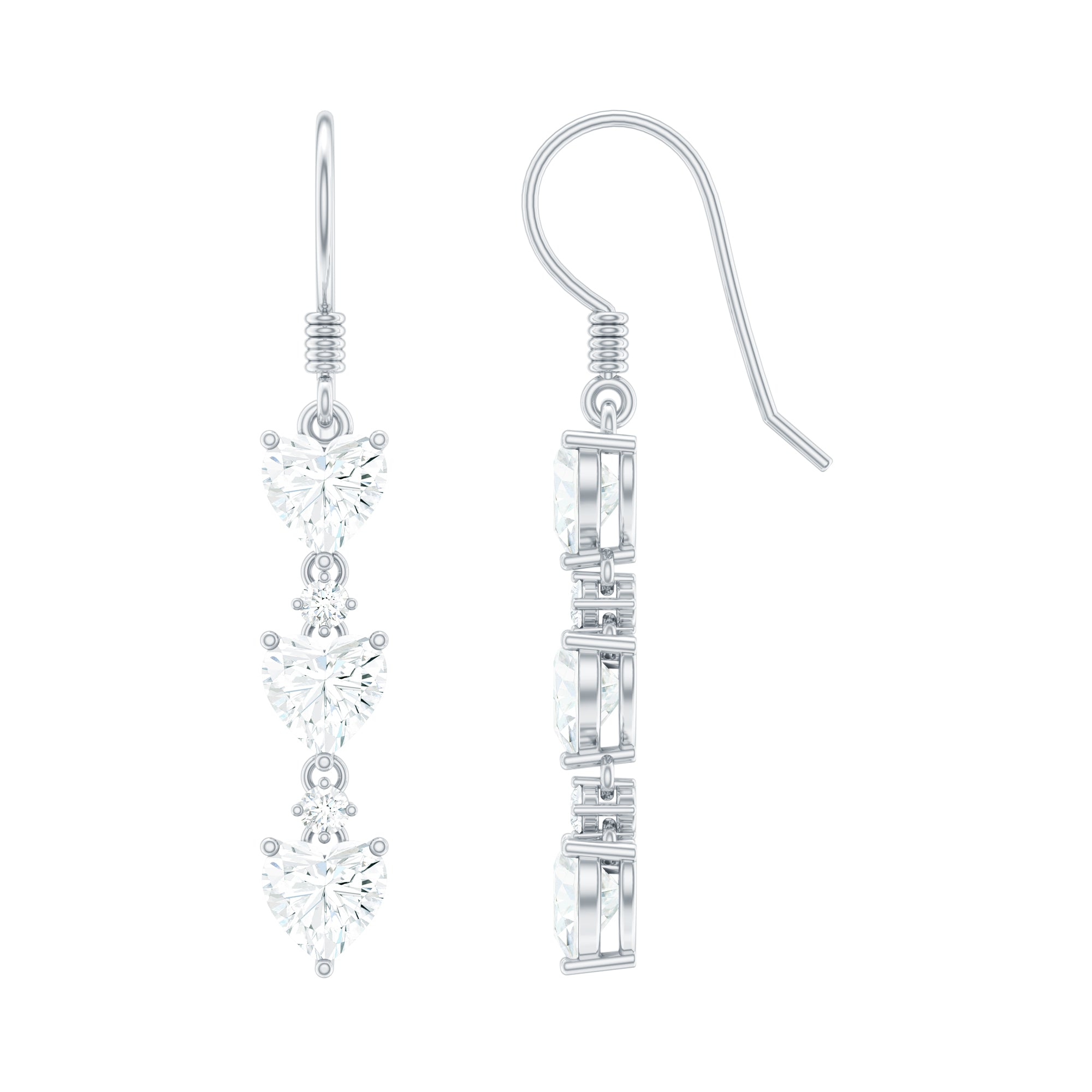 2 CT Heart and Round Shape Moissanite Dangle Earrings