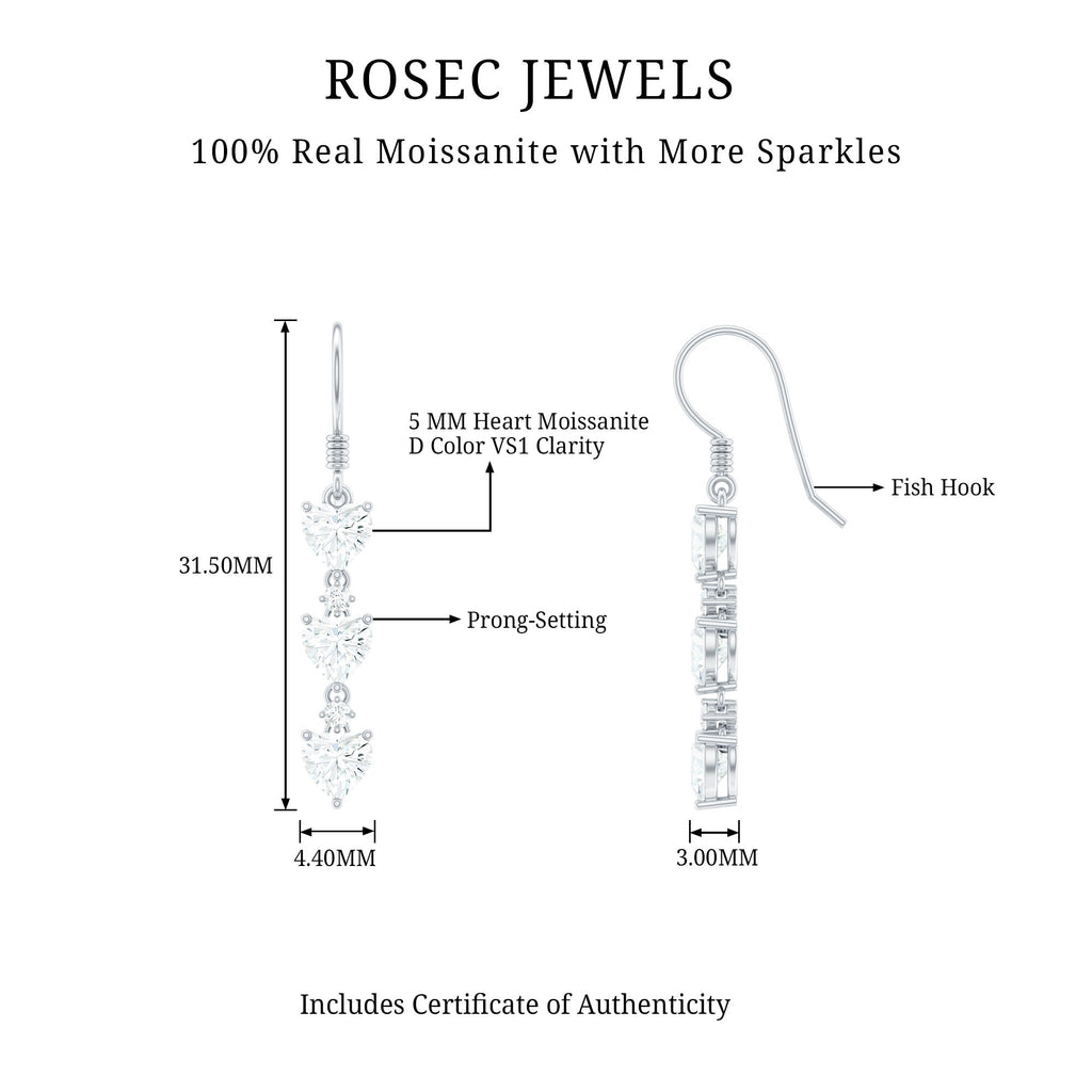 2 CT Heart and Round Shape Moissanite Dangle Earrings