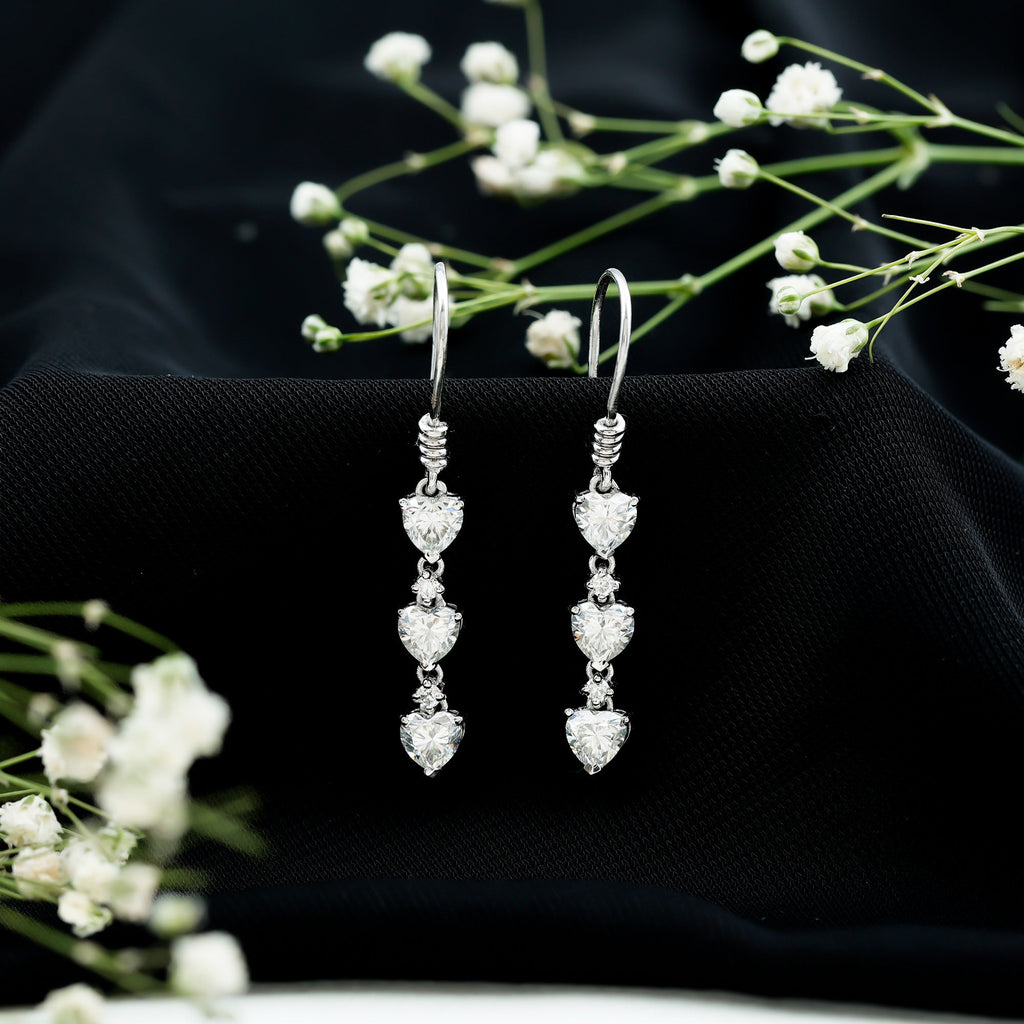 2 CT Heart and Round Shape Moissanite Dangle Earrings
