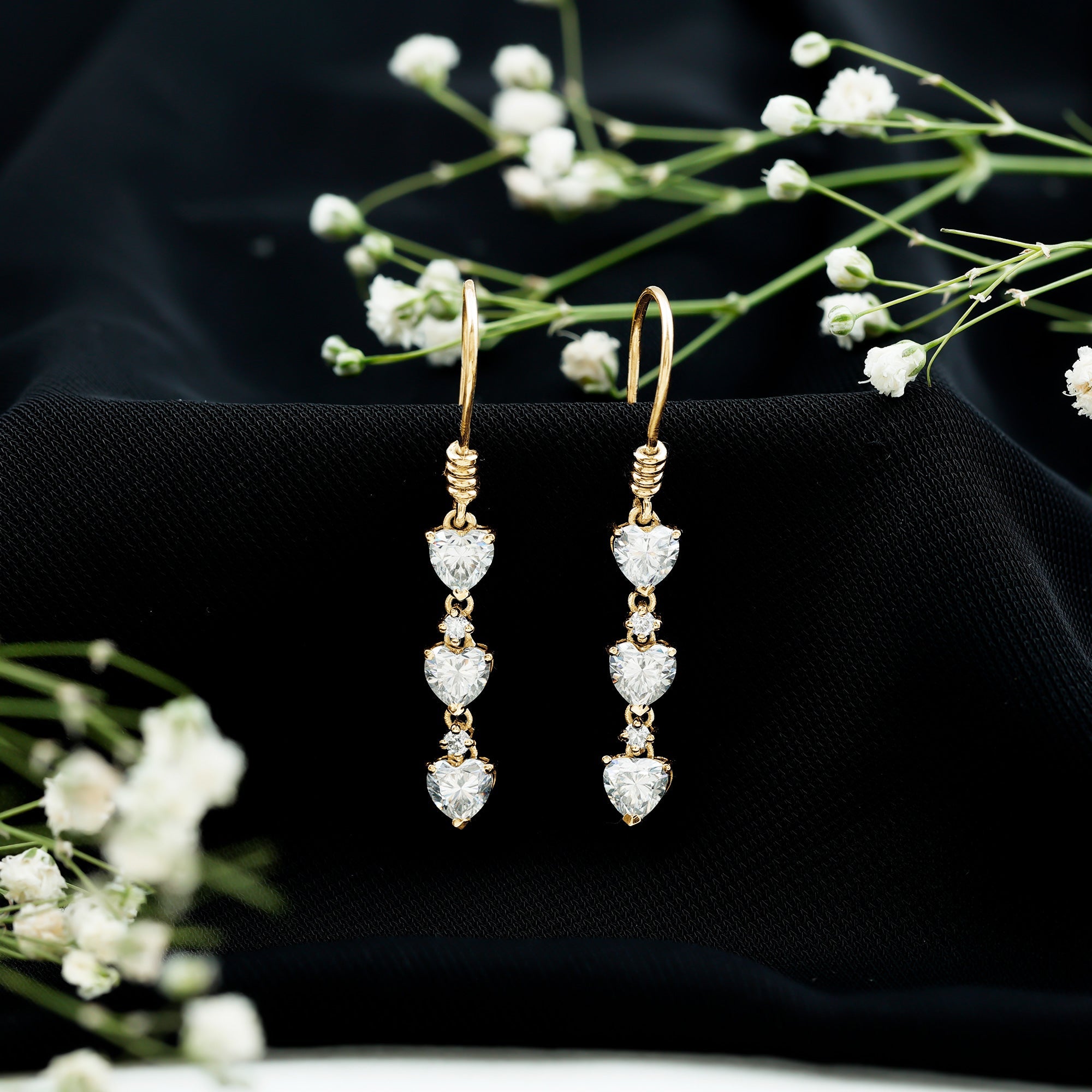 2 CT Heart and Round Shape Moissanite Dangle Earrings