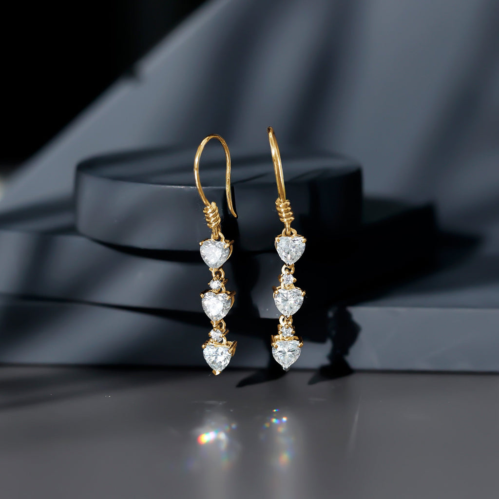 2 CT Heart and Round Shape Moissanite Dangle Earrings