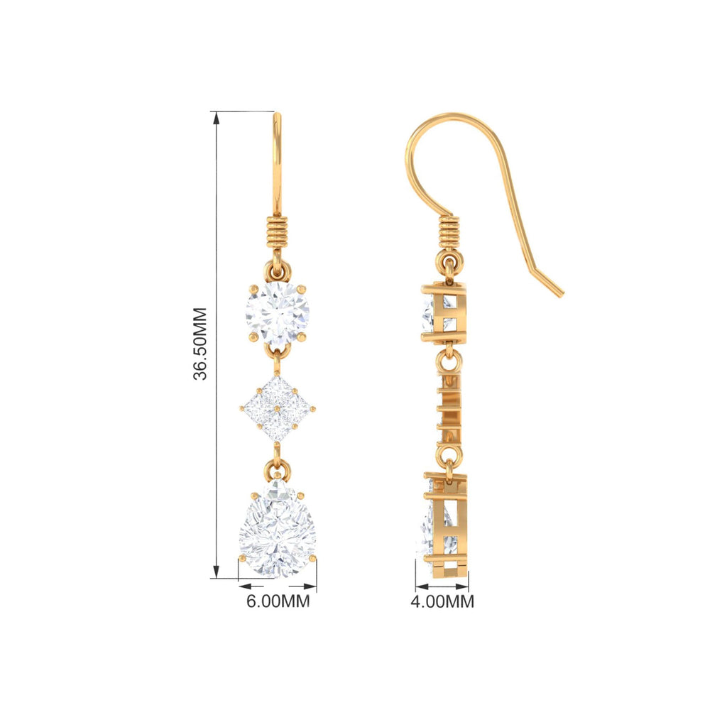 Certified Moissanite Bridal Dangle Earrings with Fish Hook