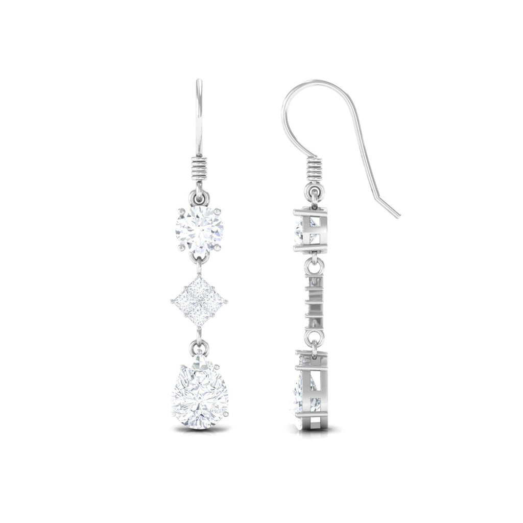 Certified Moissanite Bridal Dangle Earrings with Fish Hook