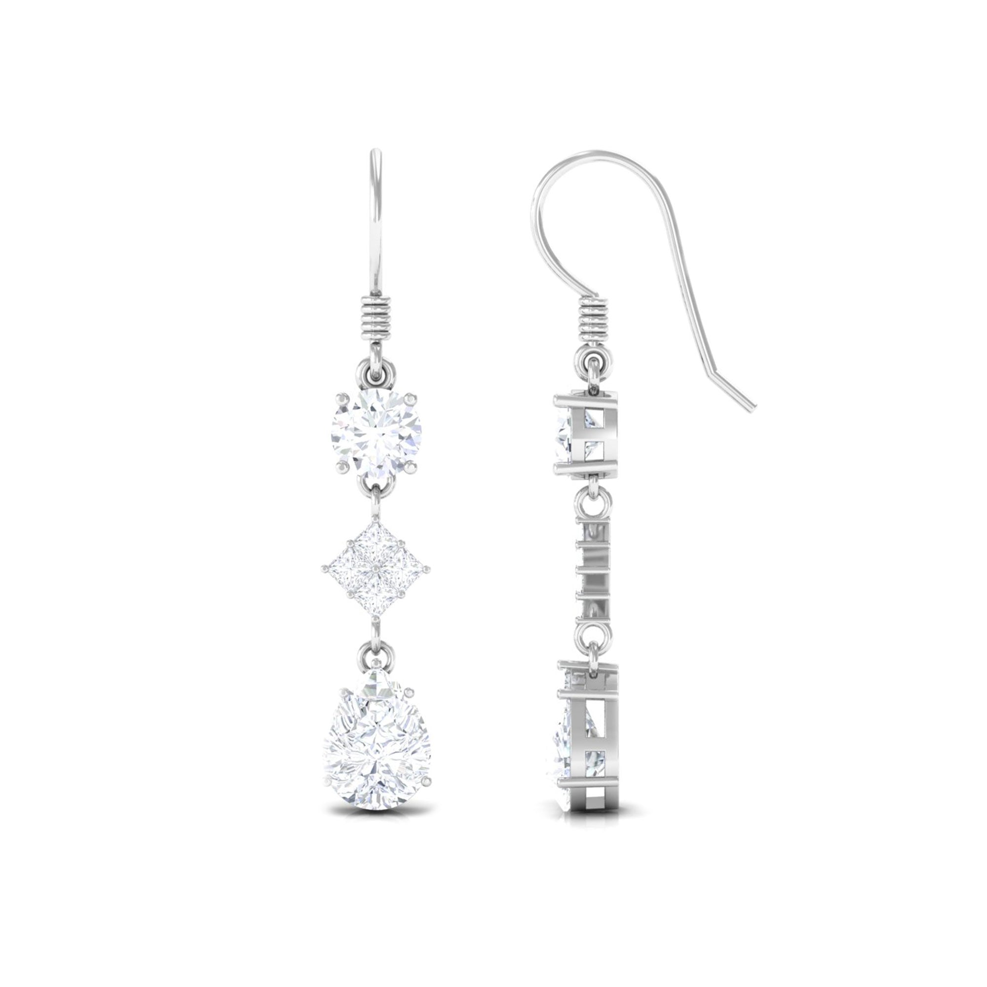 Certified Moissanite Bridal Dangle Earrings with Fish Hook